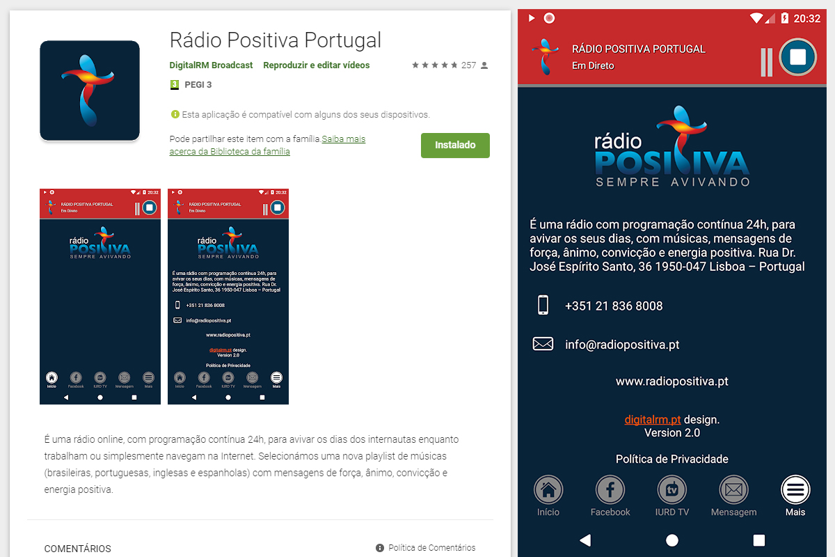 Aplicação Rádio Positiva